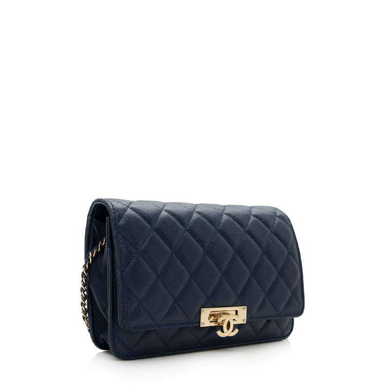 Chanel Black Quilted Grained Leather Golden Class WOC Clutch Bag - Yoogi's  Closet