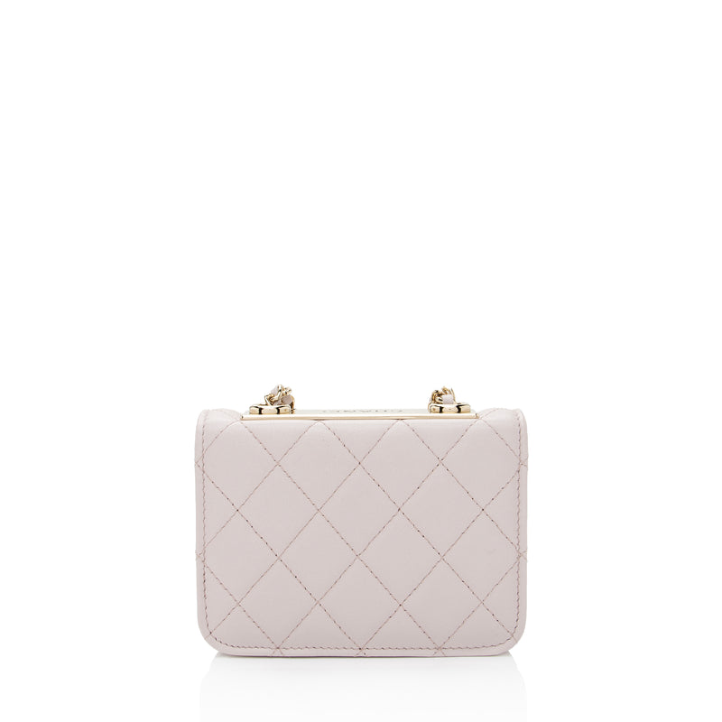Pre-Owned Chanel chain shoulder bag long wallet clutch CHANEL lambskin pink  (Like New) 