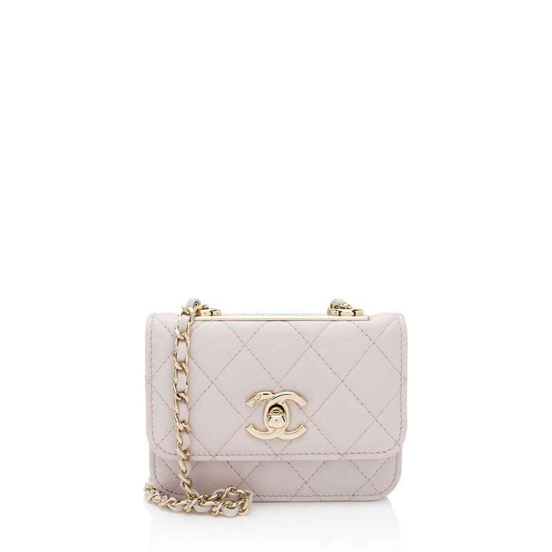 Chanel Baby Pink Quilted Lambskin Mini Clutch On Chain Pale Gold