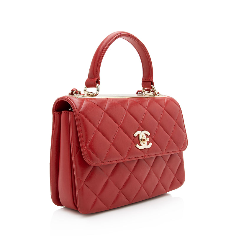 CHANEL Trendy CC Top Handle Flap Quilted Leather Shoulder Bag Red