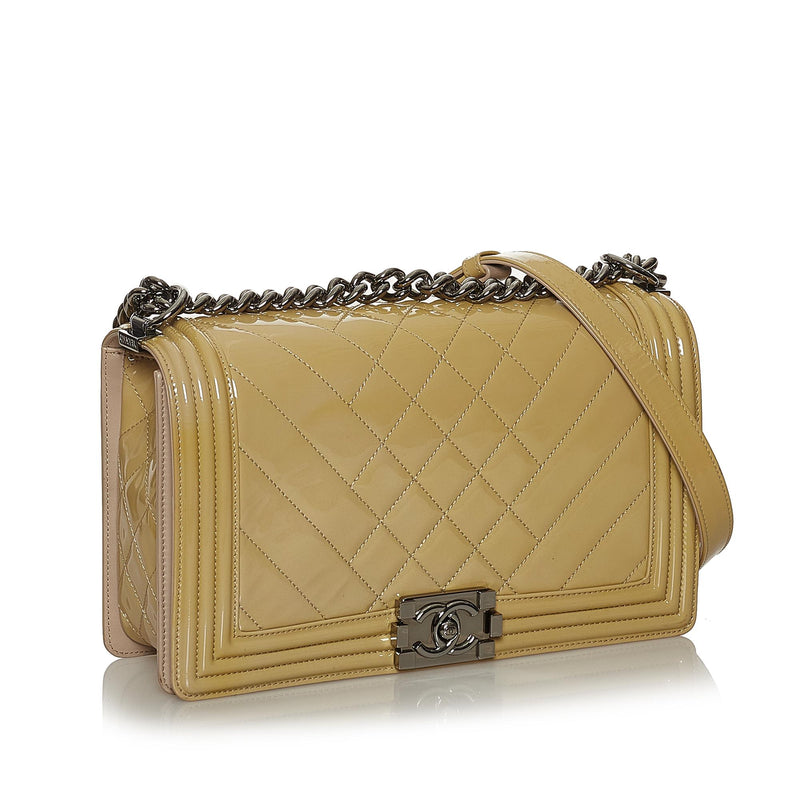 Chanel Large Boy Patent Leather Shoulder Bag (SHG-35838) – LuxeDH