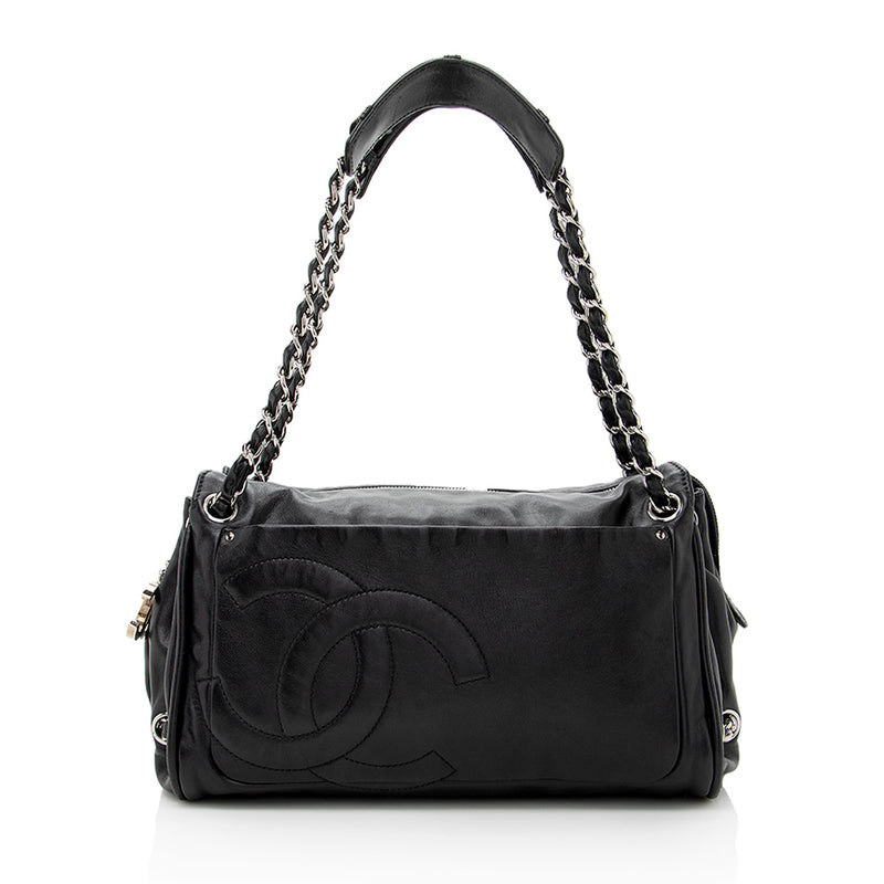 Chanel Black Leather Diagonal CC Ligne Accordion Shoulder Bag