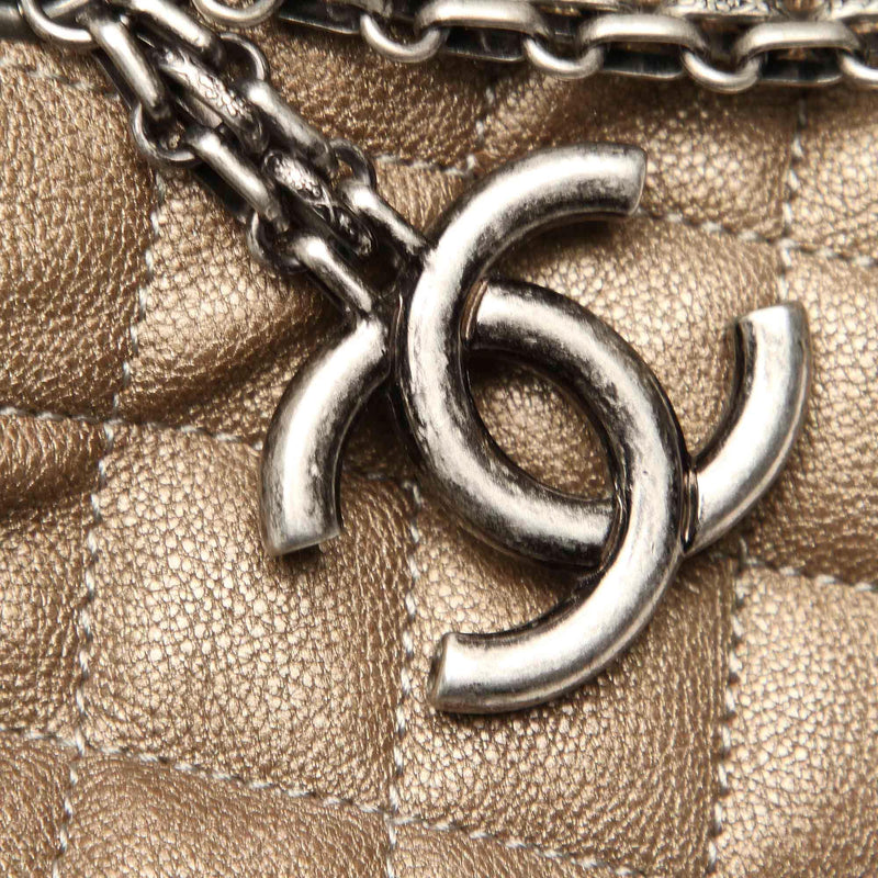 Chanel Silver Quilted Lambskin Leather Boy Clutch Bag - Yoogi's Closet