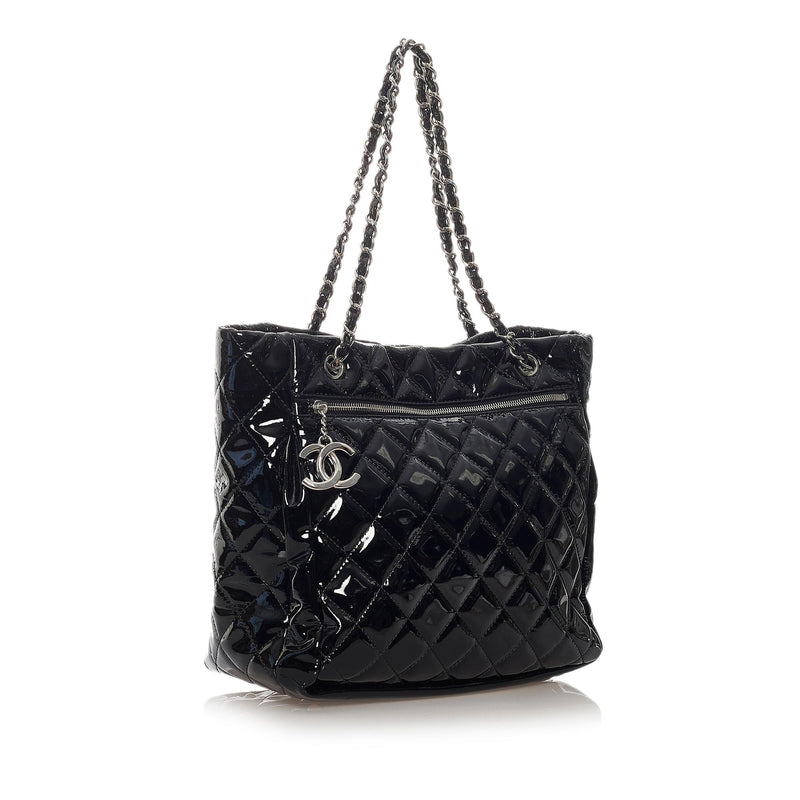 Chanel Black Quilted Canvas Clutch With Chain And Foldable Tote