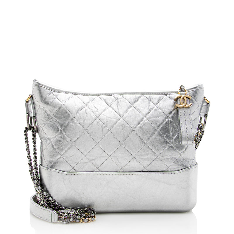 Chanel Small Gabrielle Hobo Bag Aged Calfskin Light Grey GHW