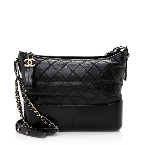 Chanel Gabrielle Hobo Bag Aged/Smooth Calfskin Black Metal Small Black in Aged  Calfskin/Smooth Calfskin with Black-tone - US