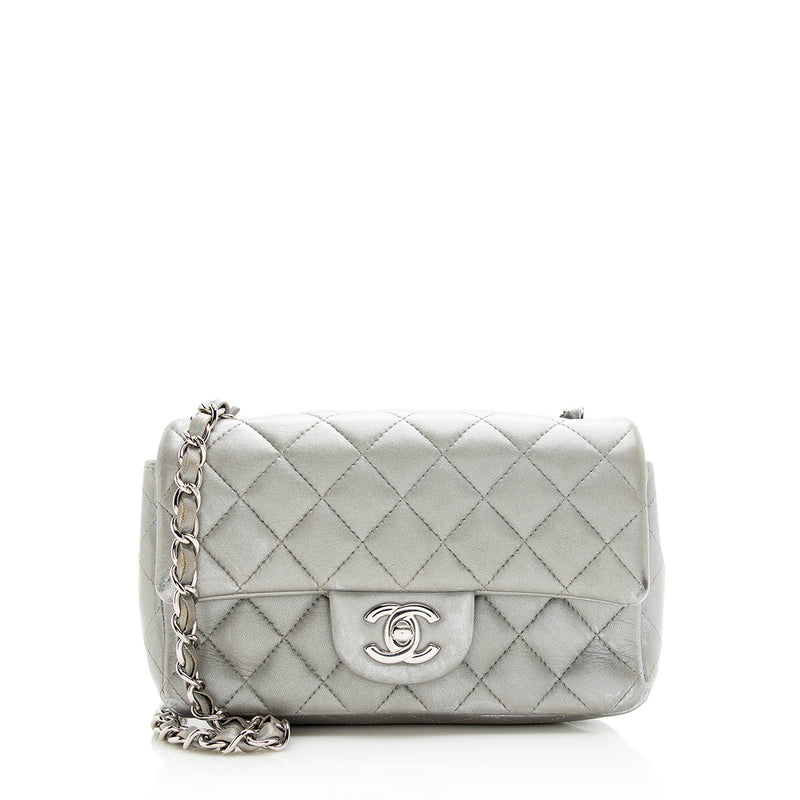 Chanel Lambskin Quilted Mini Rectangular Flap Grey