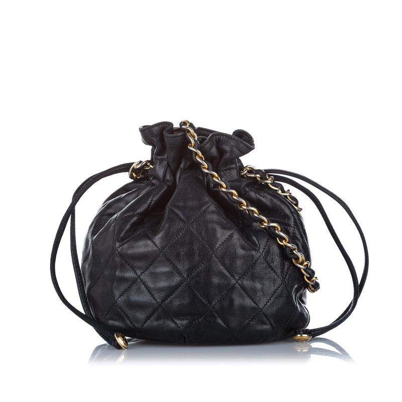 Chanel Vintage Chanel Black Quilted Leather Mini Bucket Shoulder Bag