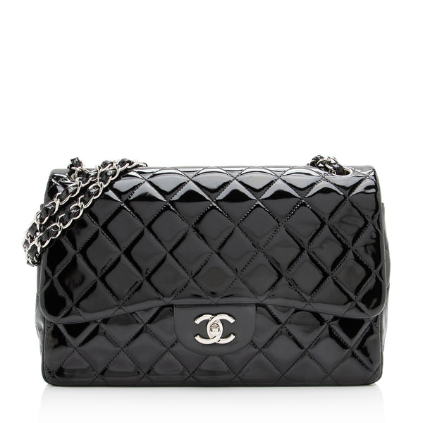 Buy Chanel Classic Jumbo Double Flap Quilted Black Patent Leather Bag