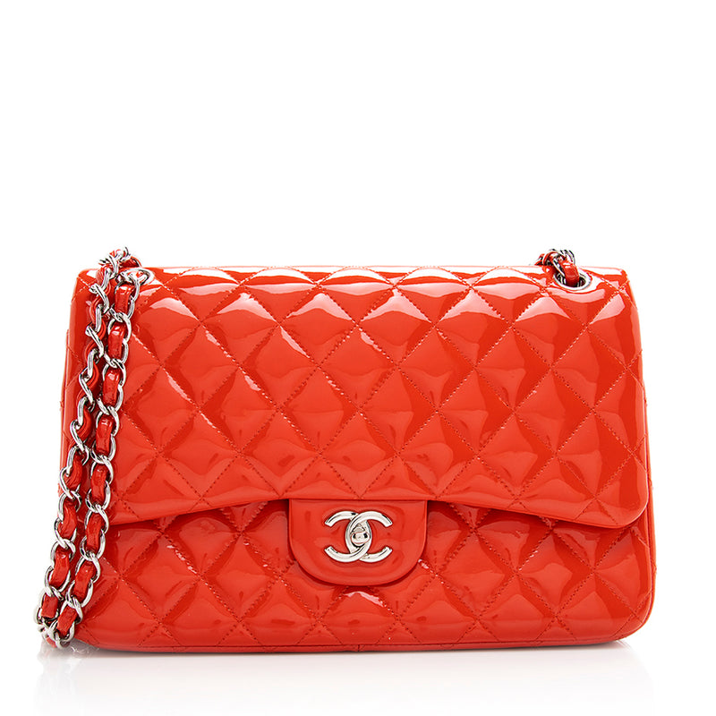 Chanel Peach Pink Classic Timeless Double Flap Patent Leather 10 Shoulder  Bag - LAR Vintage