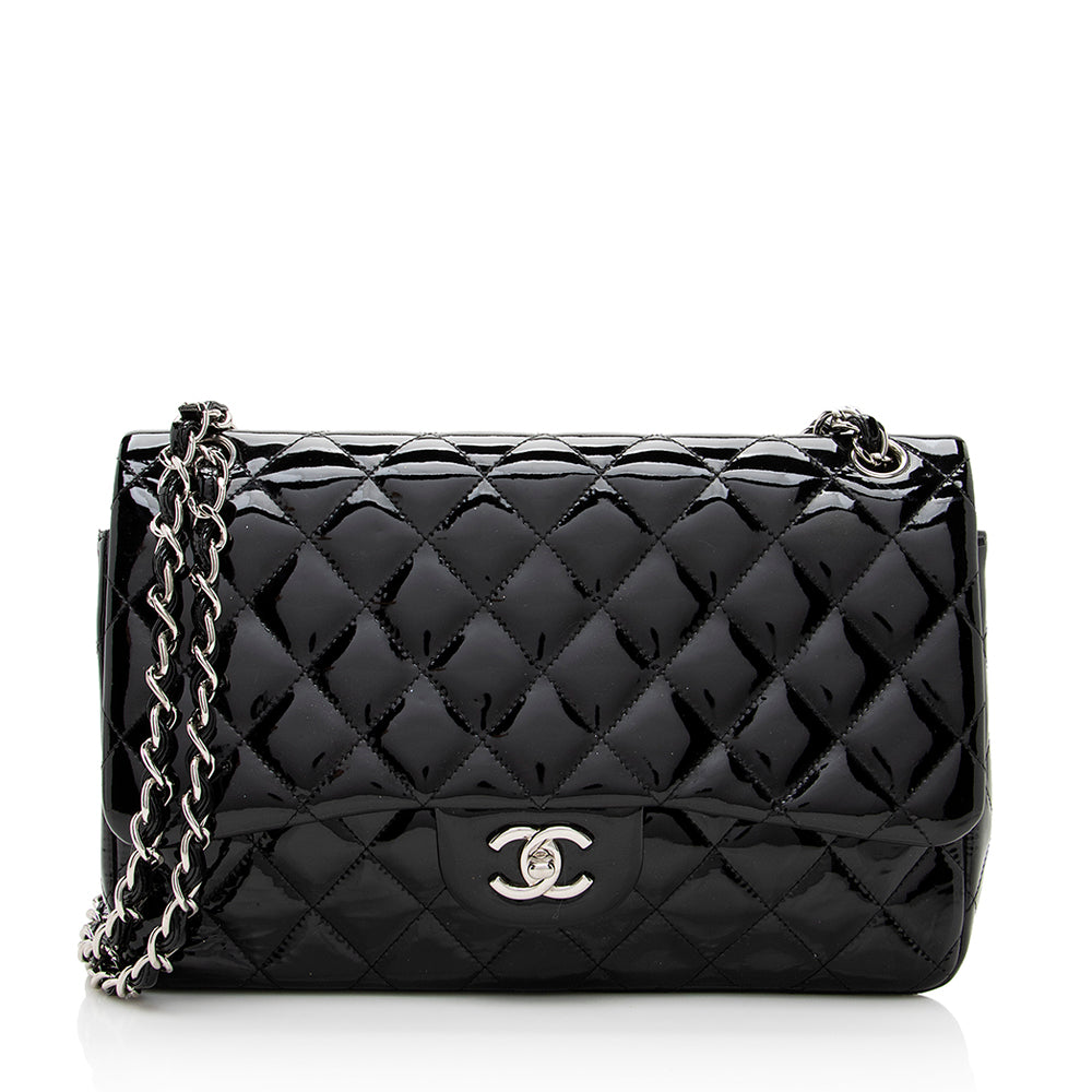Chanel Patent Leather Classic Jumbo Double Flap Shoulder Bag (SHF