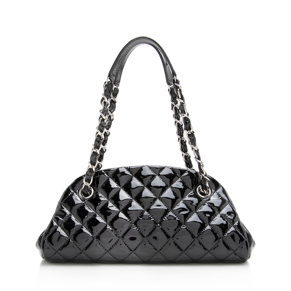Chanel Patent Quilted Small Just Mademoiselle Bowling Bag Black 