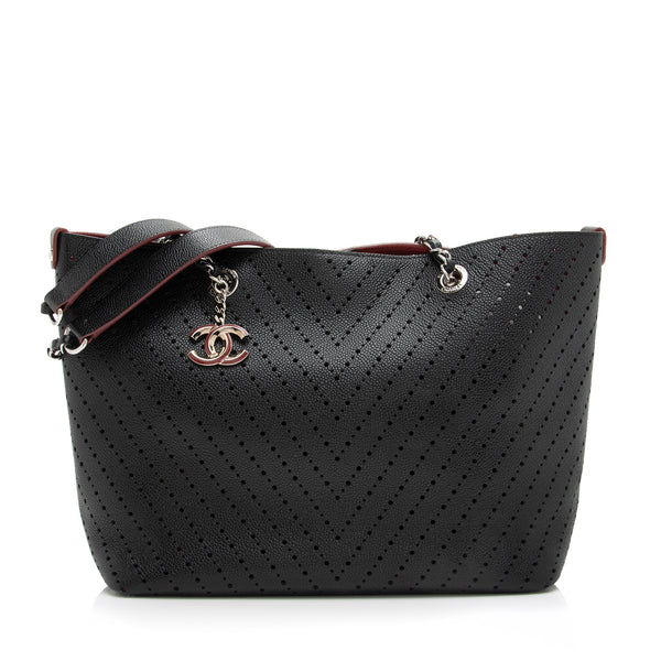 Chanel Perforated Caviar Leather CC Shopping Tote (SHF-23460)