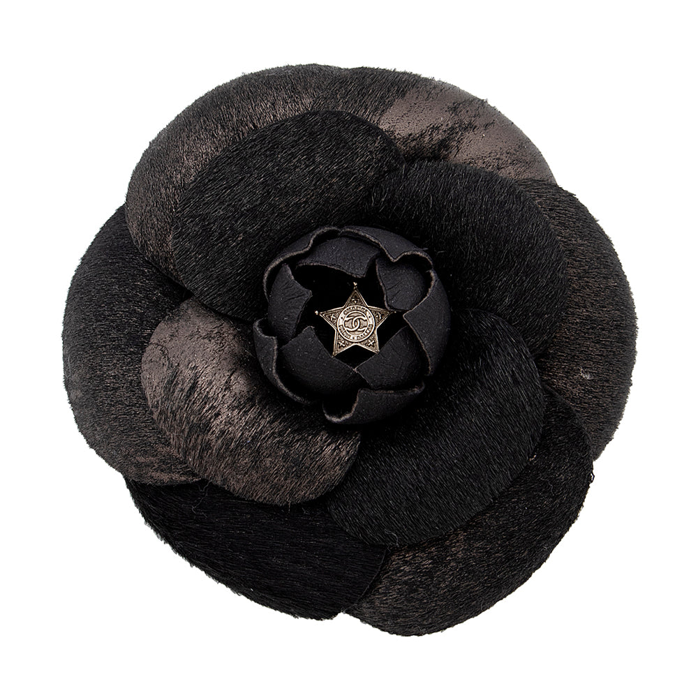 Chanel Dark Brown Suede Stitch Detail Camellia Brooch – Designer