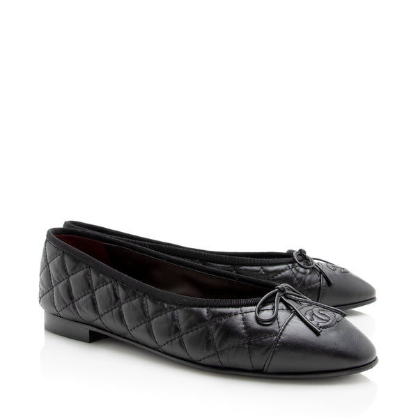 Chanel Burgundy/Black Leather Cap Toe Ballet Flat 40.5 – Lux