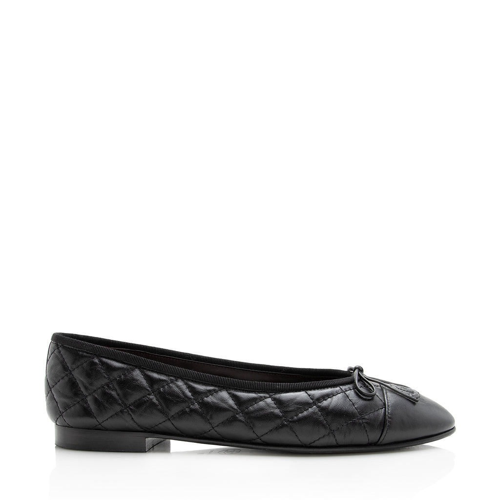 Chanel Quilted Calfskin Cap Toe Ballet Flats - Size 10 / 40 (SHF