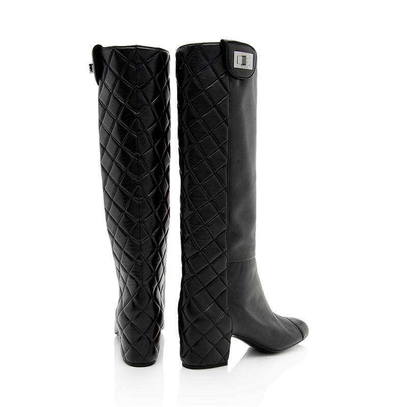 Chanel Quilted Lambskin Knee High Boots - Size 8.5 / 38.5 (SHF-18662)