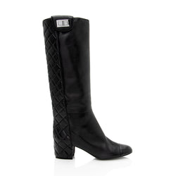 Chanel Quilted Lambskin Knee High Boots - Size 8.5 / 38.5 (SHF