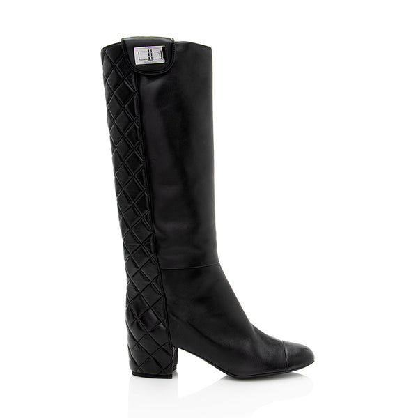 Chanel Quilted Lambskin Knee High Boots - Size 8.5 / 38.5 (SHF-18662)