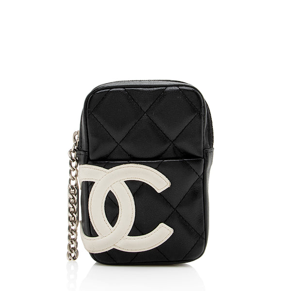 CHANEL, Bags, Newauth Chanel Cambon Ligne Pink Black Mini Crossbody Bag  Quilted Lambskin