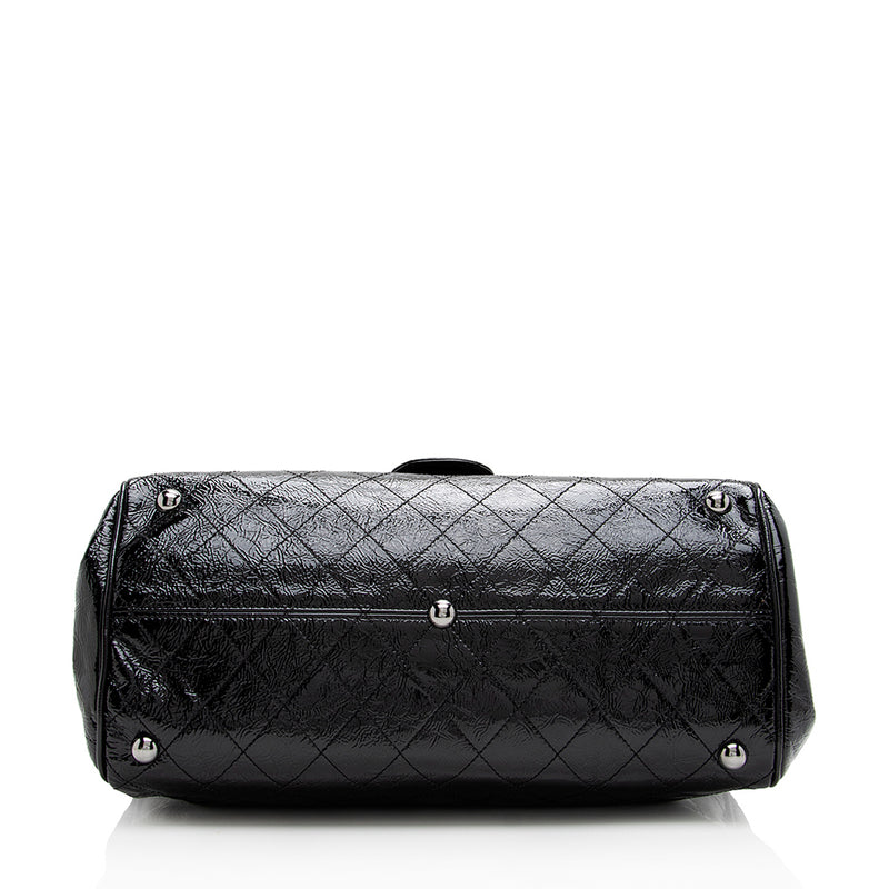 CHANEL Patent Quilted Ritz Flap Bag Black 104318