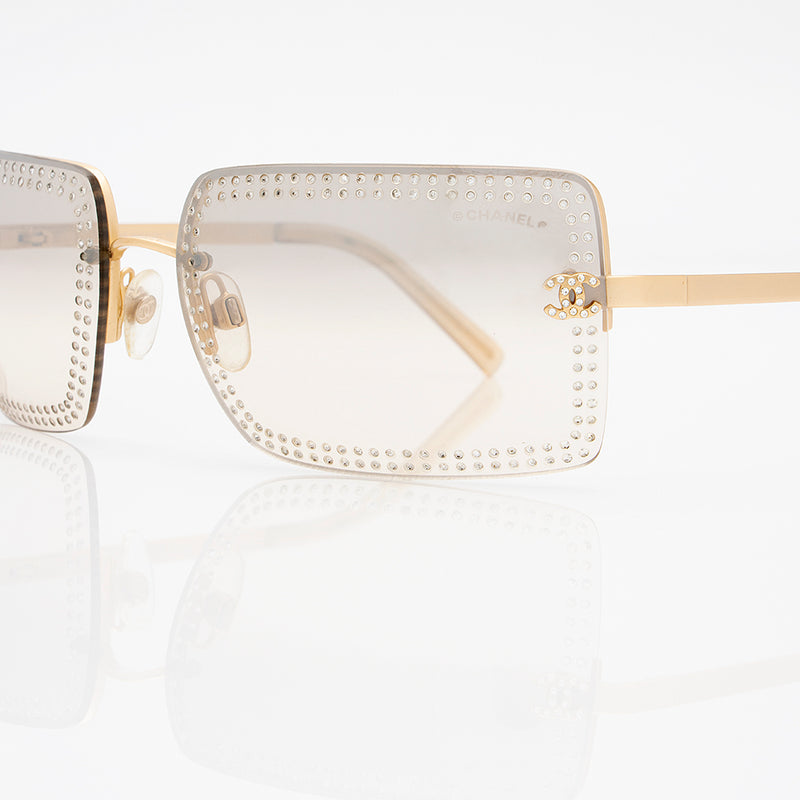 Chanel Rimless Rectangular Crystal Studded CC Sunglasses (SHF-21891) –  LuxeDH
