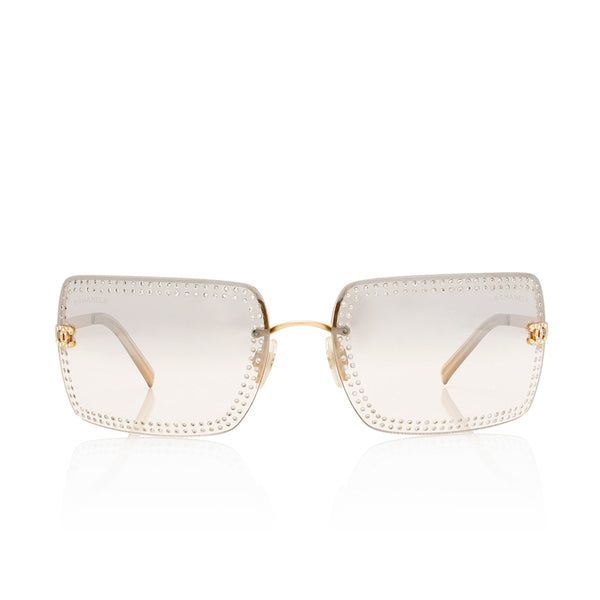 Chanel Crystal Camellia Flower CC Shield Sunglasses (SHF-18761) – LuxeDH