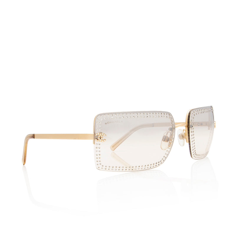 Chanel Rimless Rectangular Crystal Studded CC Sunglasses (SHF