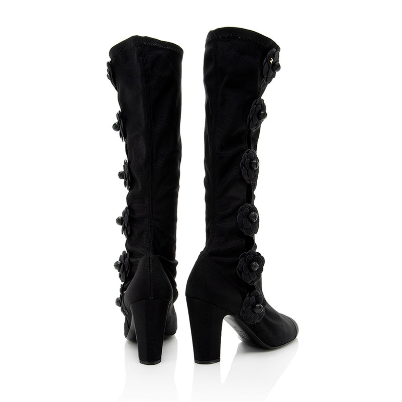 Chanel Satin Camellia Sock Boot - Size 7 / 37 (SHF-17935) – LuxeDH
