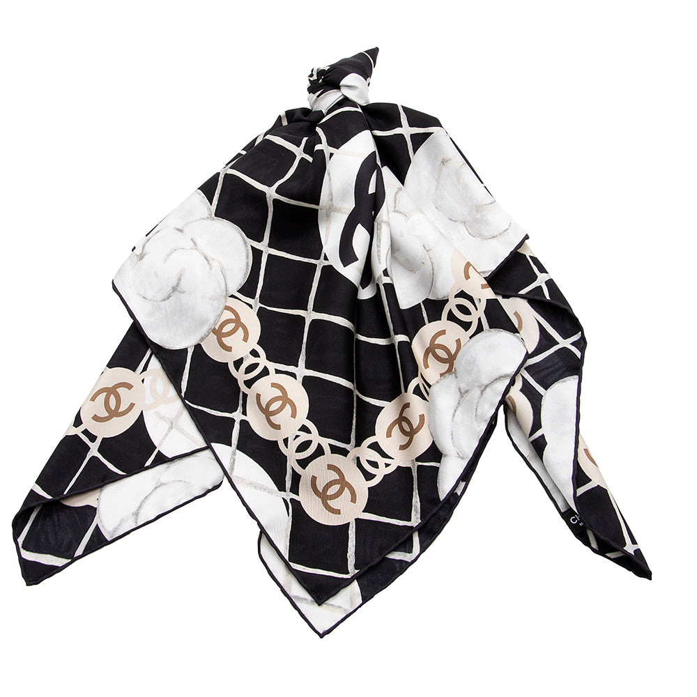Chanel Silk Camellia CC Square Scarf (SHF-20679)