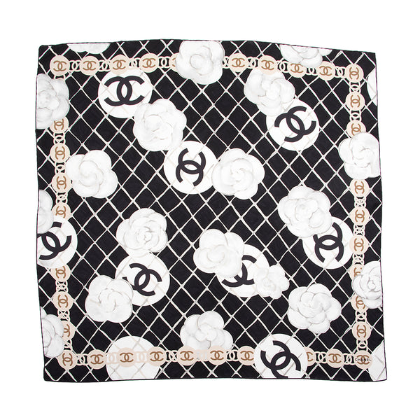 Chanel Silk Camellia CC Square Scarf (SHF-20679)