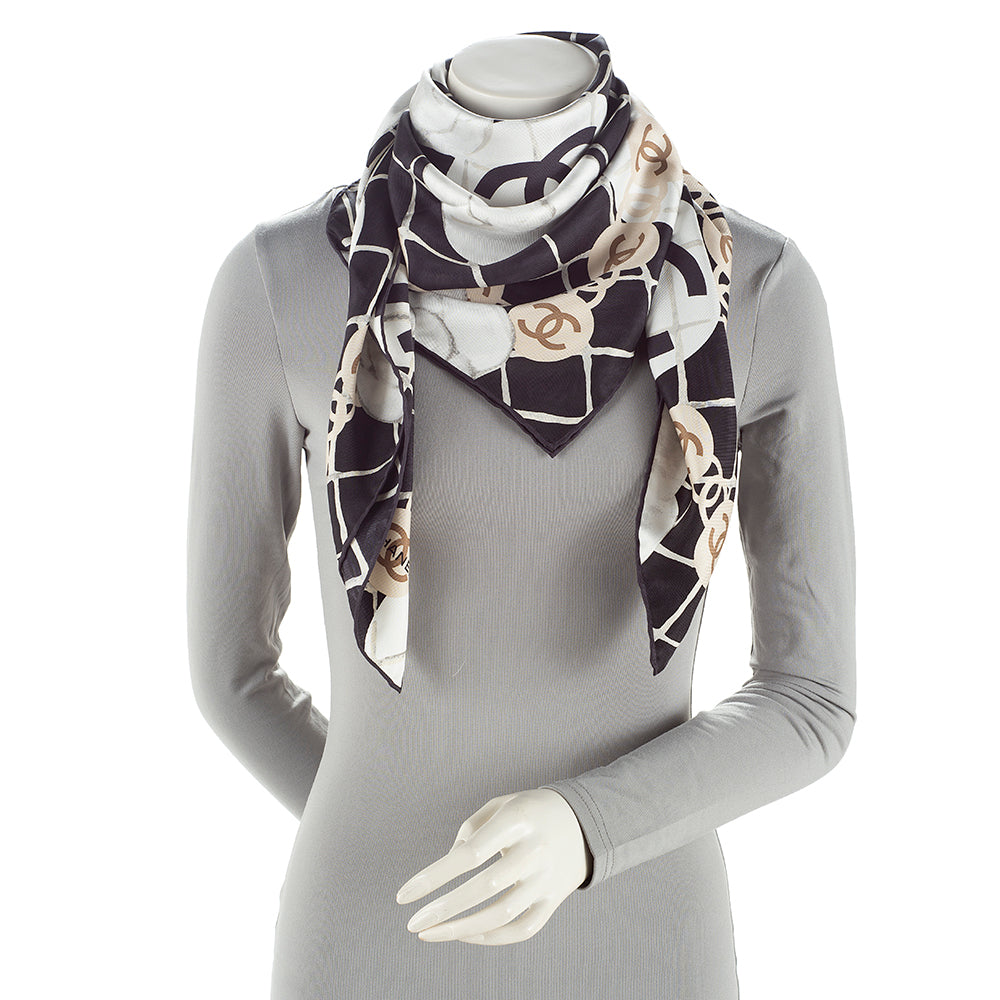 Chanel Silk Camellia CC Square Scarf (SHF-20679)