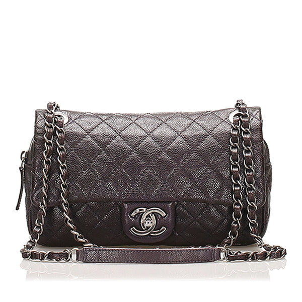 Chanel Small Classic Caviar Leather Double Flap Bag (SHG-19442)