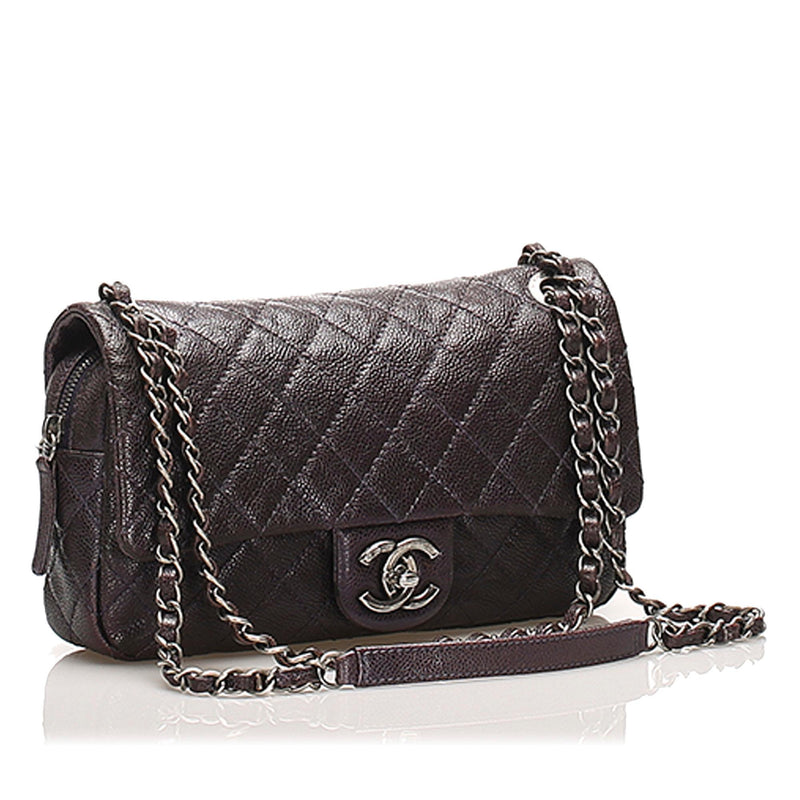Chanel Small Classic Caviar Leather Double Flap Bag (SHG-19442)