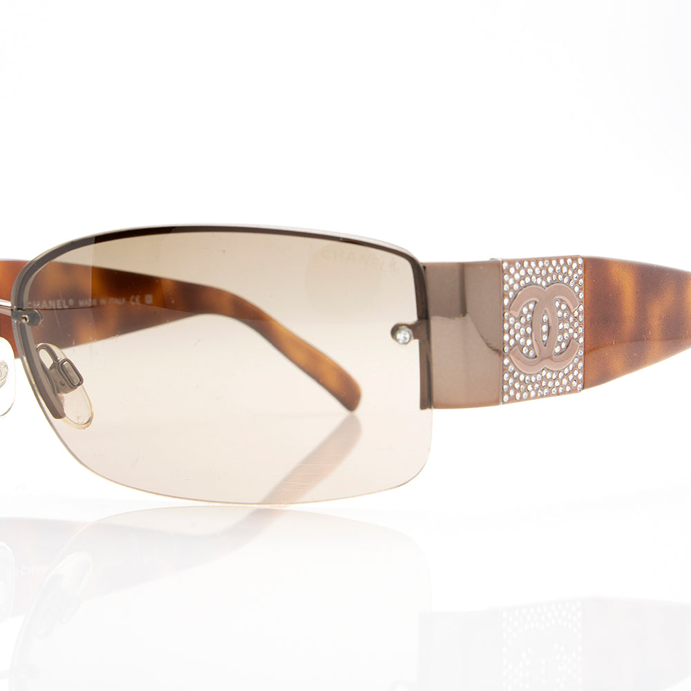 CHANEL Brown Sunglasses with Crystal Detailing CHANEL 90s BROWN TINTED CRYSTAL CC LOGO SUNGLASSES – RDB main image 4