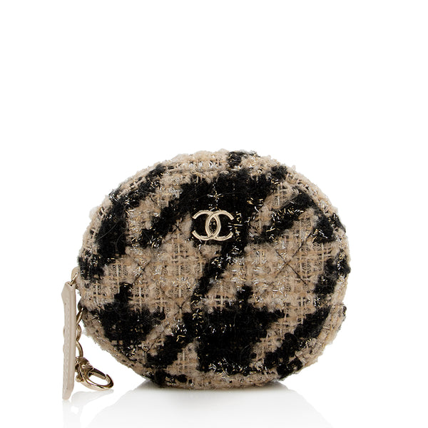 CHANEL Wool Tweed Lambskin Quilted Chanel 19 Wallet On Chain WOC