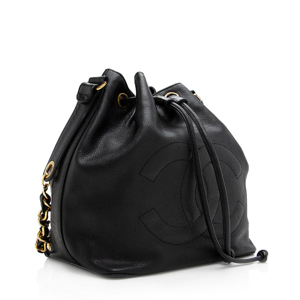 CHANEL Caviar CC Drawstring Shoulder Bag Black 1294444