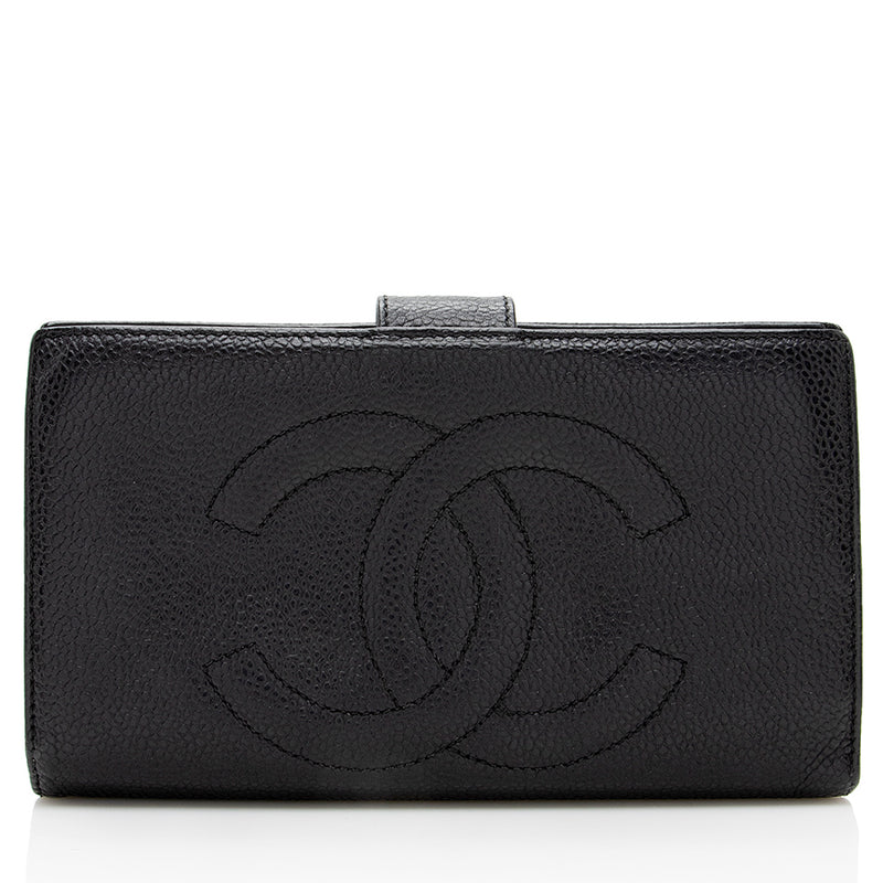 CHANEL Classic Black Caviar Leather Big CC Bi Fold Long Wallet  Card/Bill/Coin