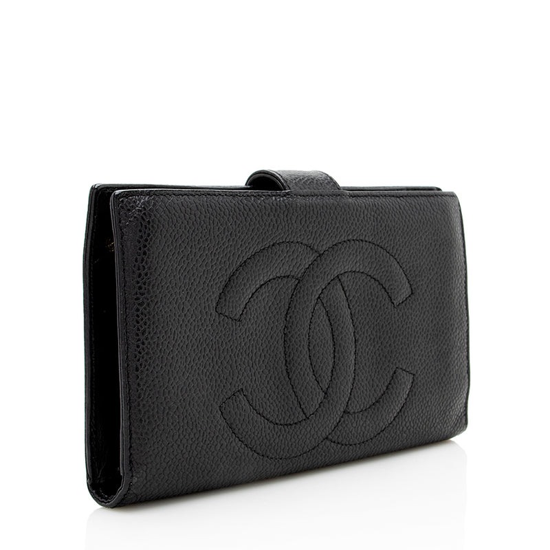 Pre-Owned Chanel Black Caviar Leather Cc Timeless Flap Wallet