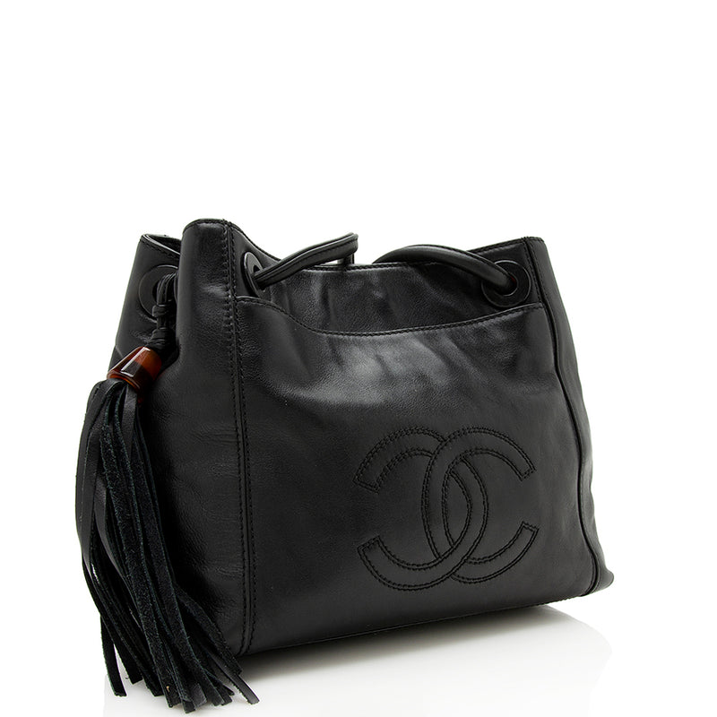 Chanel Classic Vintage Black Patent Leather Tassel Bag