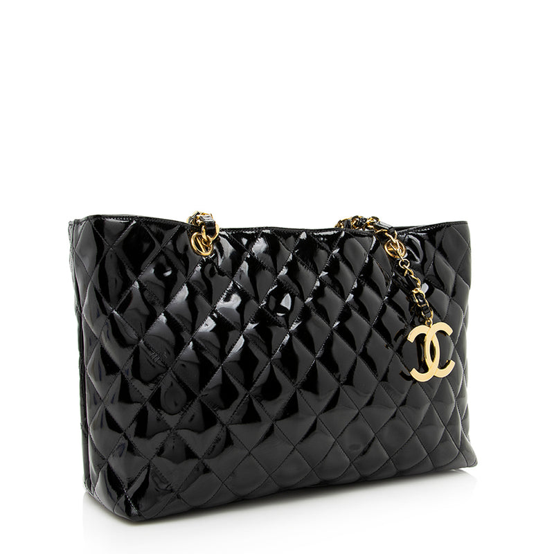 Chanel Black Patent Leather Crystal CC Bon Bon Tote Chanel