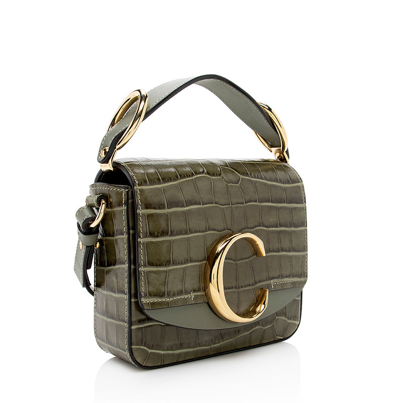 Chloe Croc Embossed C Mini Top Handle Bag (SHF-18176)