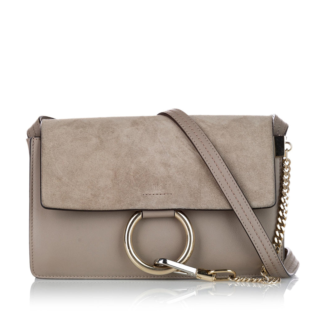 Chloé Faye Mini Leather And Suede Cross-body Bag in Gray