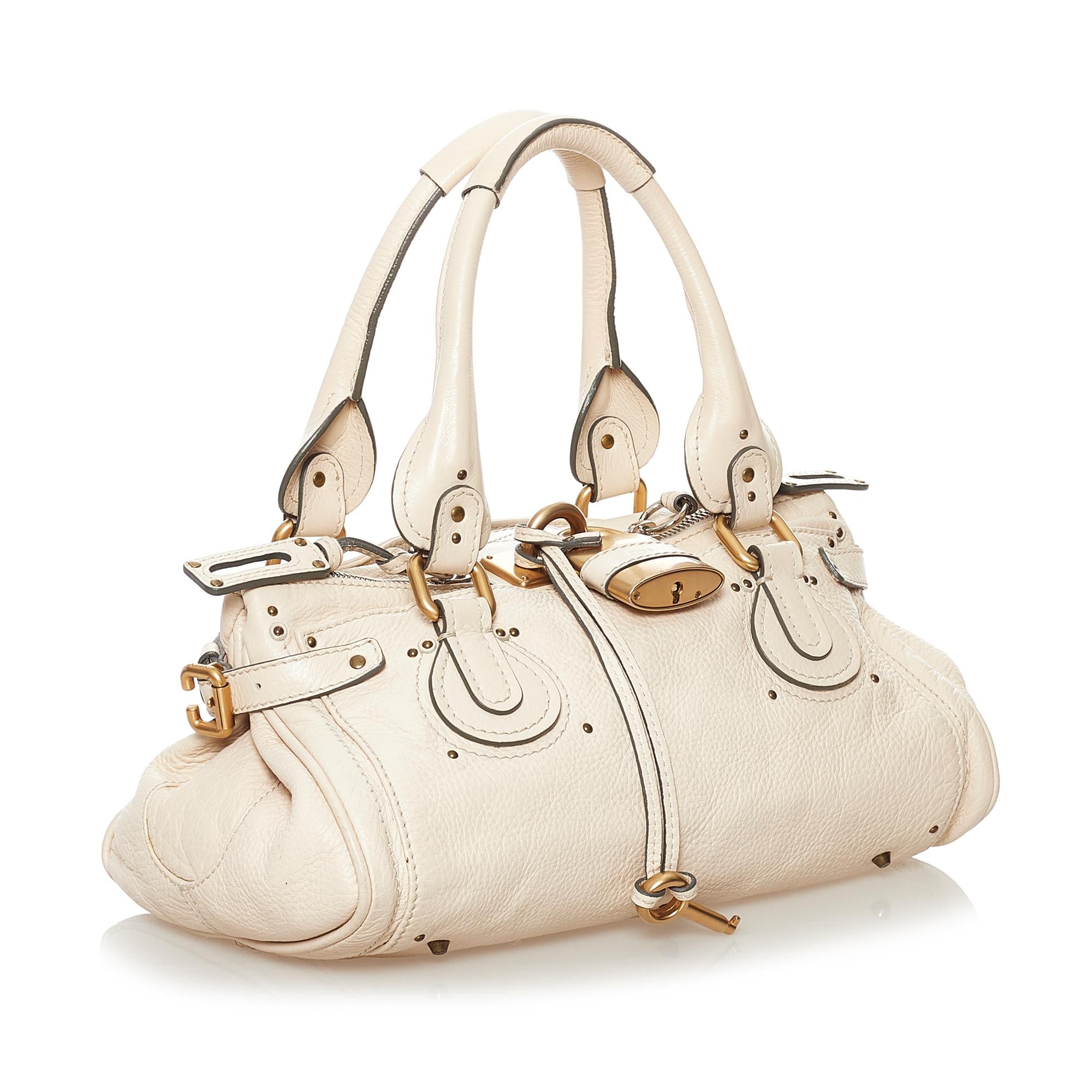 Chloé パディントン ホワイト Chloe Paddington White Leather Handbag with Padlock & Studs