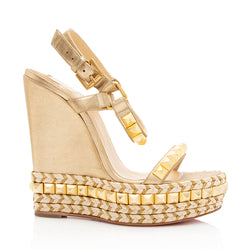 Christian Louboutin Cataclou Studded Leather Wedge Sandals in Pink