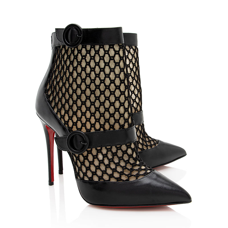 Christian Louboutin Mesh Leather Boteboot 100mm Booties - Size 7 / 37 (SHF-18734)