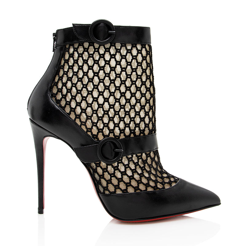 Christian Louboutin Mesh Leather Boteboot 100mm Booties - Size 7 / 37 (SHF-18734)