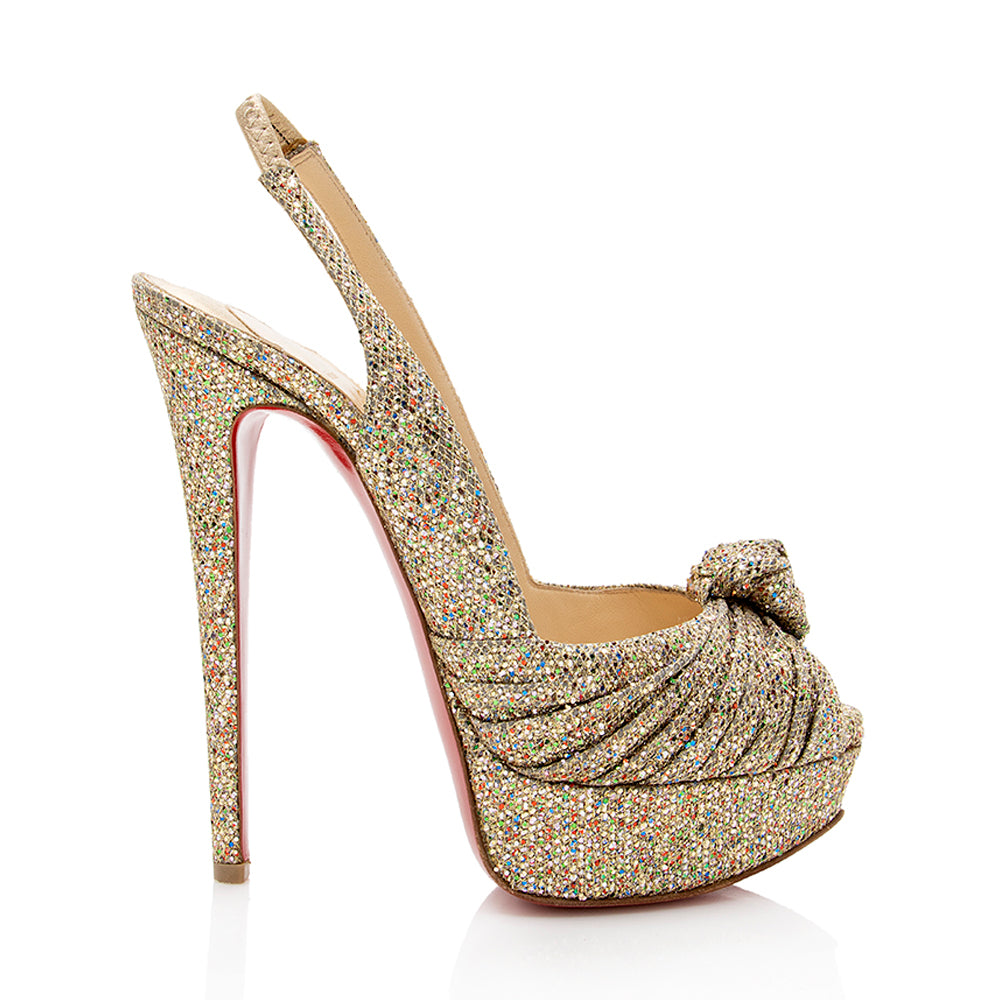 Christian Louboutin Glitter Jenny Slingback Peeptoe Pump - Size 5 / 35 (SHF-17801)