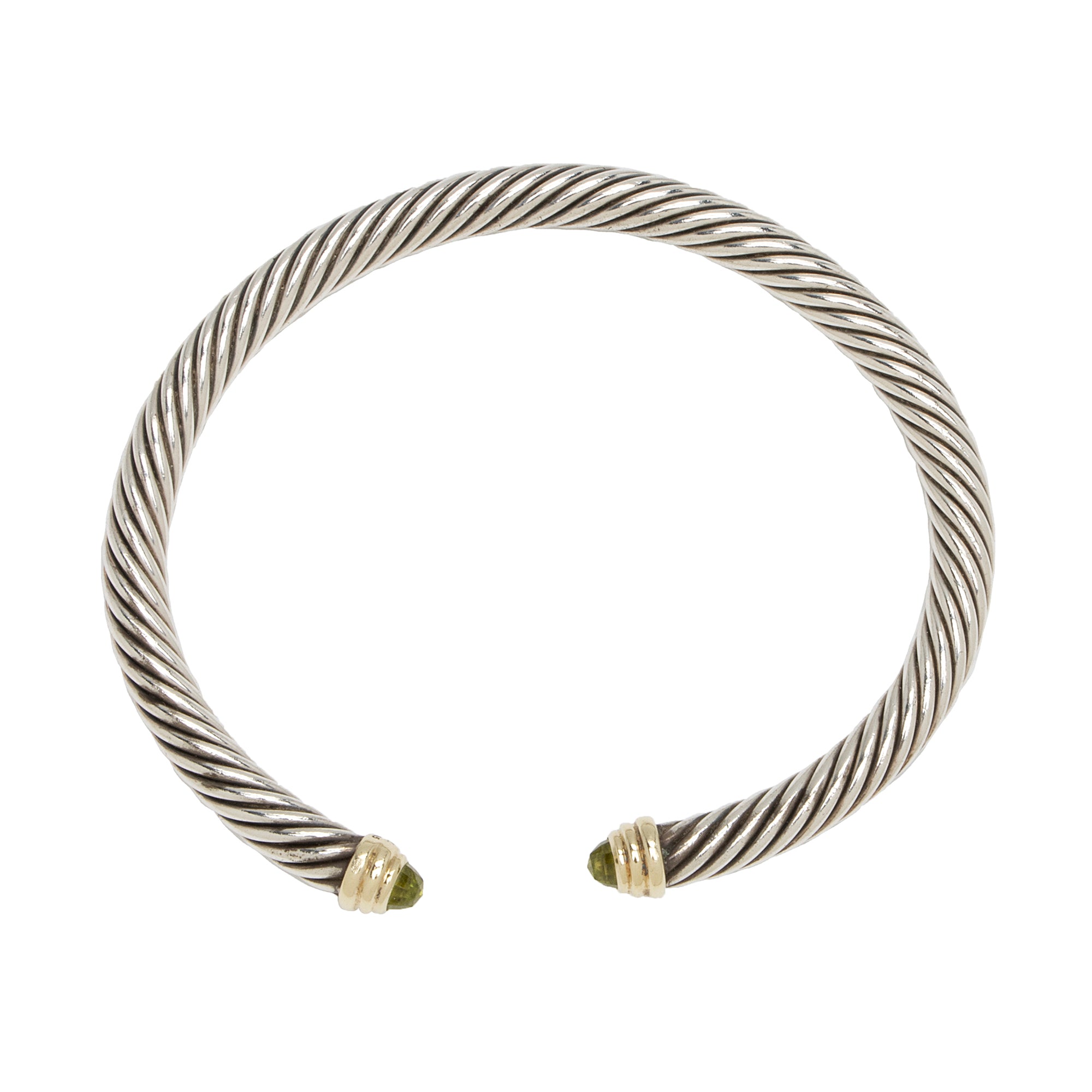 David Yurman 14k Yellow Gold Sterling Silver Peridot Cable Classics 5mm Bracelet (SHF-23629)