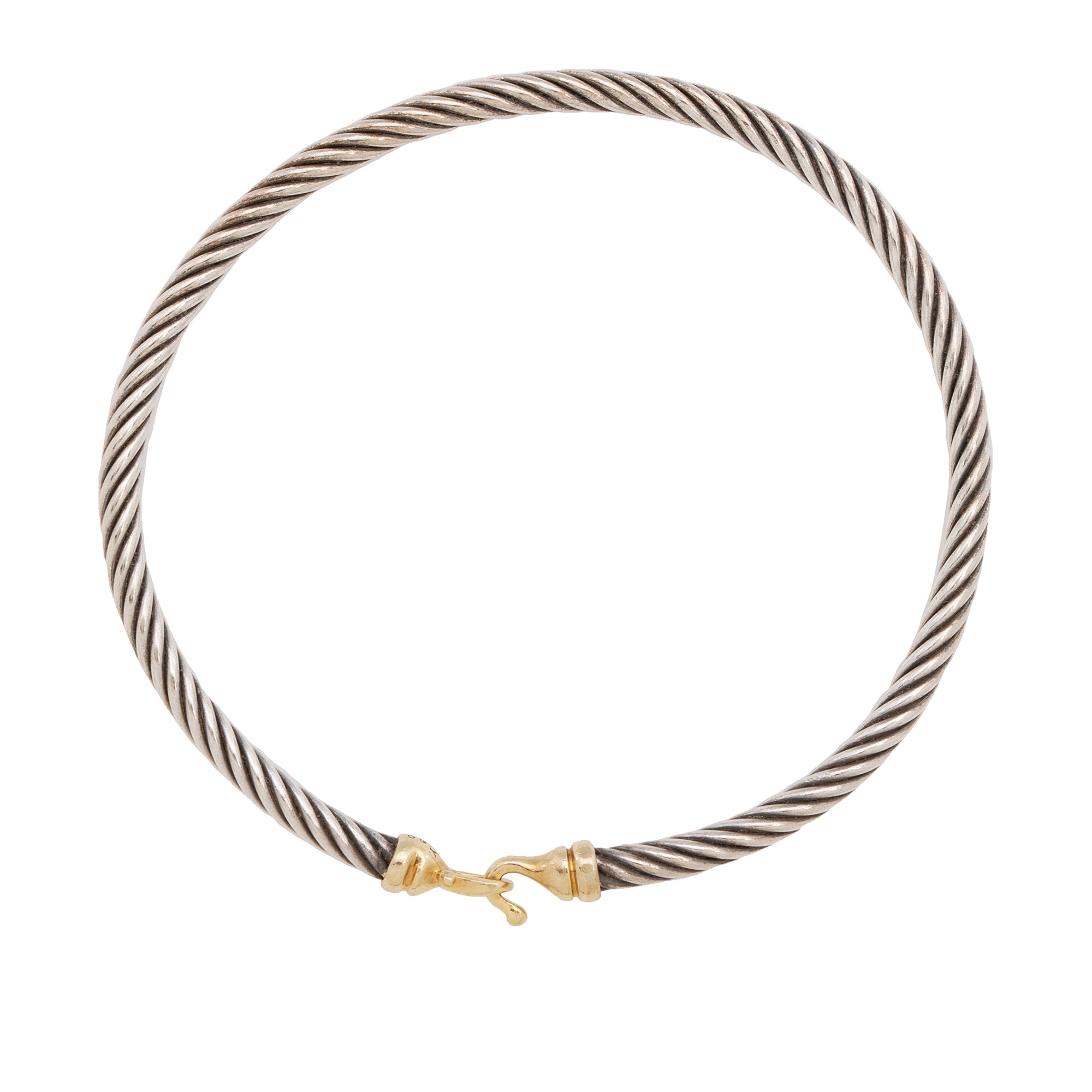 David Yurman 18k Yellow Gold Sterling Silver Cable Buckle 3mm Bracelet (SHF-23237)